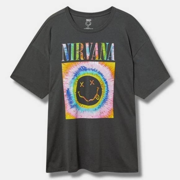 torrid Tops - NIRVANA Gray Tee with Colorful Smiley Face Graphic